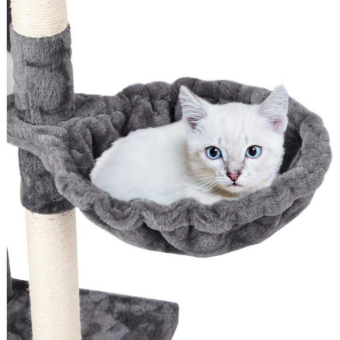 Котячий драбина Yaheetech XXL, до стелі, 228-255 см, з 2 будиночками, кошиком і сизалевими стовпами, сірий-білий