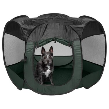 Furhaven Переносне вольєр для собак та котів, складаний майданчик/загорожа для дому та вулиці з блискавкою, зелений та рожевий, XL зелений/рожевий (Hunter Green, Small)