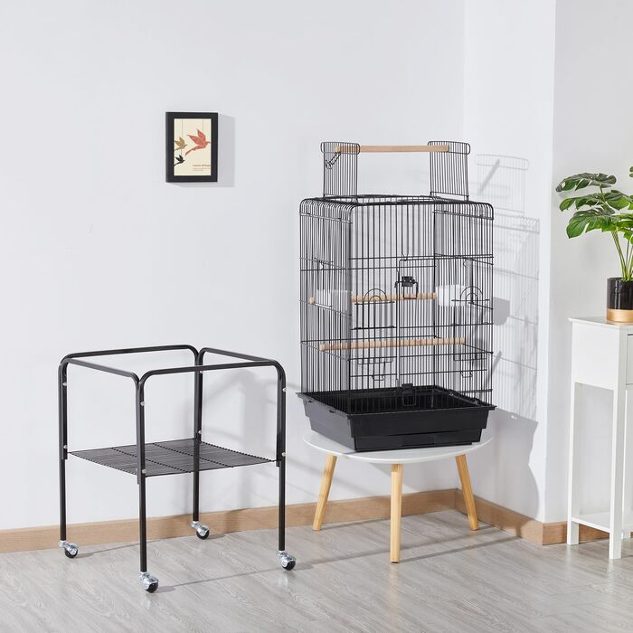 Клітка для птахів Yaheetech з підставкою та іграшками, 46.5 x 46.5 x 136 см