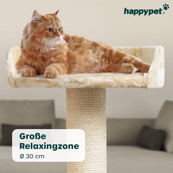 Великий когтеточка для котів HAPPYPET Parker 171 см, стійкий, з ігровим тунелем, будиночком, великими лежанками та стовпами 11 см, кремовий, кішковий комплекс XXL