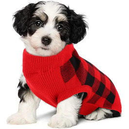 Пуловер для собак KATZINST, теплий флісовий пуловер для маленьких собак, різдвяний пуловер для Французького бульдога, Дакселя, Чихуахуа, Йоркшира, червоно-чорний, XS