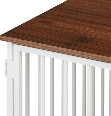 Клітка для собак Relaxdays, для дому, HBT: 65,5x102x60 см, 2 обертові миски, собача будка з виглядом дерева, МДФ & сталь, (білий/коричневий)