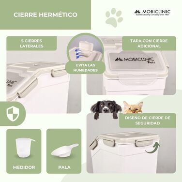 Контейнер для корму Mobiclinic Pets 20 л з герметичною кришкою, мірною ложкою та колесами, для домашніх тварин