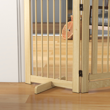 PawHut Barrier Dog Freestanding, 200 см, Ворота для собак Складні з дверима, Дерево, Натуральне Дерево