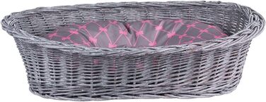 Корзина для собак та котів з плетеної лози, сірого кольору, 70x54x22 см