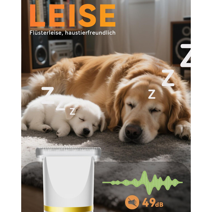 Триммер для собак і котів Unibono Leise - акумуляторний, 4 насадки для грумінгу, 7000 об/хв