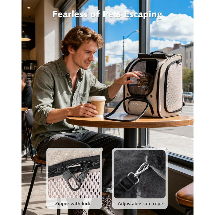 Пекют Рюкзак-переноска для кота з віконцем-бульбашкою, великий (32x26x42 см, хакі)