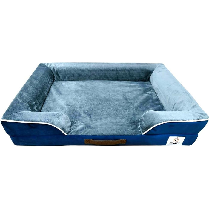 Ортопедичне ліжко для собак великих порід, вологостійке, з memory foam, знімний чохол, антиковзаюча база (89 x 64 x 17 см, блакитний/сірий)