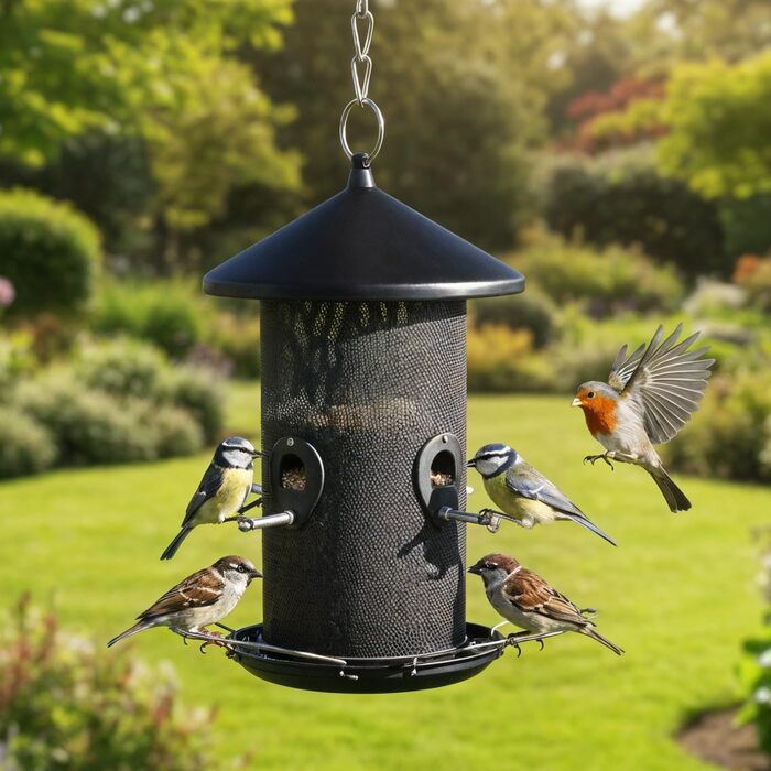 Преміум годівниця для птахів ZooPrinz XL з міцними кільцями та дахом – стійка до погодних умов та довговічна – легко підвішується за допомогою сталевого тросу – 2 моделі на вибір