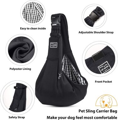 PETCUTE Сумка-переноска для собак до 7.5 кг, чорна. Регульований ремінь, переноска з передньою кишенею, сумка через плече для собак, для прогулянок та активностей на свіжому повітрі