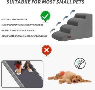 Сходинка для собак та котів на 4 сходинки, сіра, 40 см. Стабільна та з неслизьким покриттям