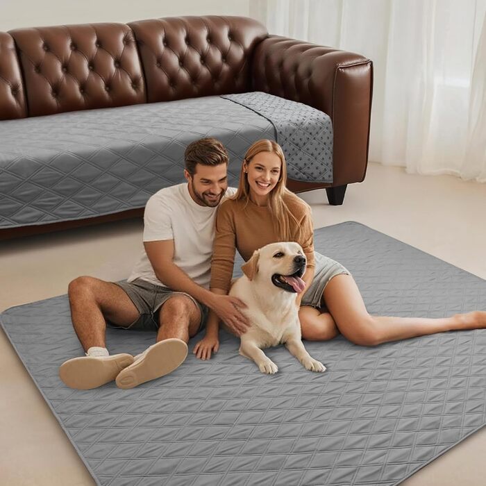 Водонепроникний килимок для собак Luciphia 132x208 см (сірий) з антиковзким покриттям, для захисту дивану, ліжка, авто. Міцний, машинне прання.