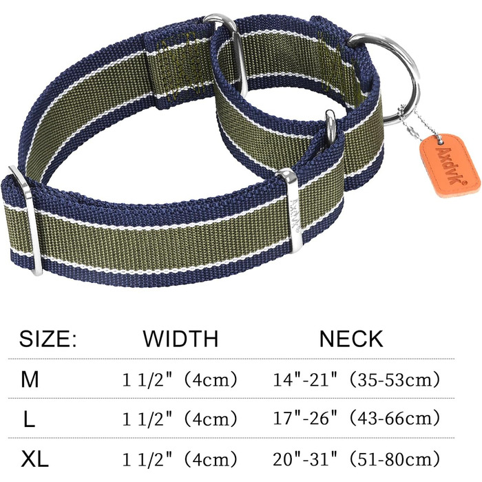 Нашийник для собак Martingale, 4 см, нейлон 1600D, анти-вислизання, 3 кольори, міцний, для середніх та великих собак, сіро-блакитний & чорний, армійсько-зелений & сірий (розмір: 43-64 см)
