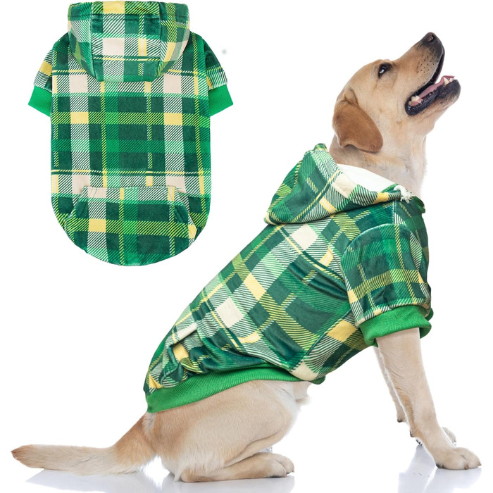 Світшот для собак з флісу BEAUTYZOO з капюшоном, кишенею та отвором для повідка, еластичний, для маленьких, середніх та великих собак, одяг для осені, зими, холодних днів, теплі дизайнерські куртки для собак, M/L (довжина спини: 46 см, обхват грудей: 64 с