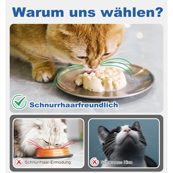 Набори мисок для котів 4 шт. з нержавіючої сталі, проти ковзання, для вологого та сухого корму, 17 см, без зачепів для вусів