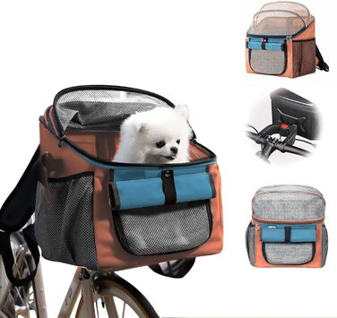 Фаркоп для велосипеда для собак, сумка для домашніх тварин на велосипед. Складний велосипедний кошик для собак спереду 2 в 1. Складний кошик для собак, рюкзак для домашніх тварин з адаптером для керма для маленьких тварин (вантажопідйомність 5 кг) (Помара
