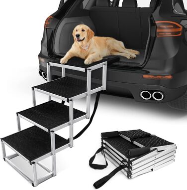 Сходинка для собак у машину: легка алюмінієва складана пандус для домашніх тварин з неслизькою поверхнею (4 сходинки)
