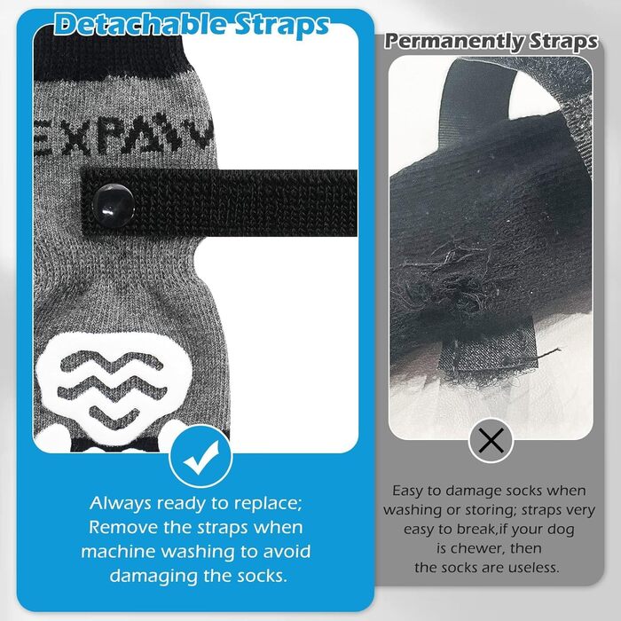 Шкарпетки для собак EXPAWLORER проти слизьких лап, захист подушечок, для гарячих доріг, для цуценят, малих, середніх, великих собак, 6 шт. (X-small, чорний)