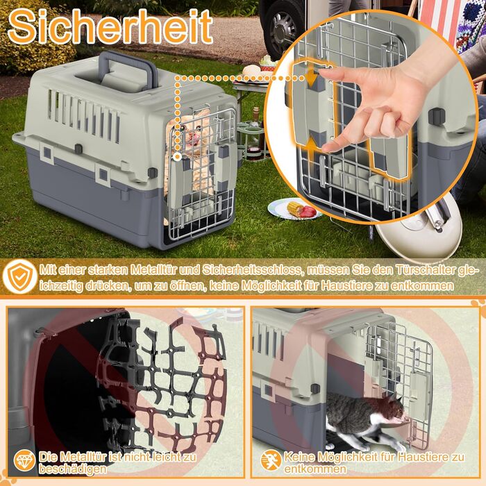 ORHEYA транспортна бокс для котів і собак, 49,5x33,5x36 см, пластиковий контейнер з металевими дверцятами для транспортування домашніх тварин у літаку, авто, до 5 кг