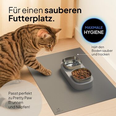 Підкладка під миску для кота Pretty PAW® 60x40 см - аксесуар для фонтану та миски Pretty Paw | неслизька та водонепроникна кормушка, захист підлоги для котів, миски для води та їжі (Сірий, Екстра Широка)