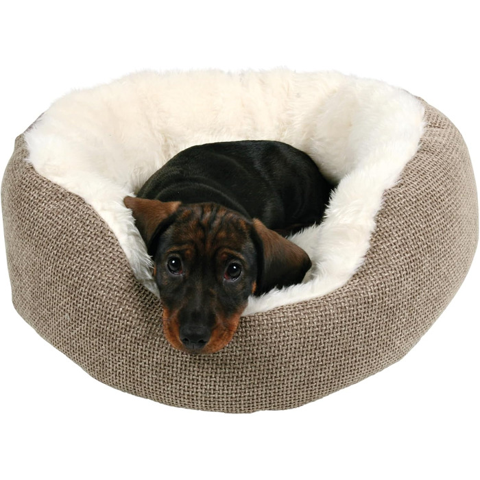 Тріксі лежанка для собак Юма, діаметр 45 см, коричнево-біла - м'яке ліжко з довгого ворсу - корзина для маленьких собак з інтегрованим подушечкою, 37041