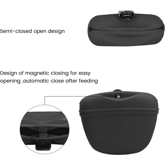 Силіконовий контейнер для ласощів AUDWUD з кліпсою - зручний тренувальний контейнер з магнітною застібкою та кліпсою для поясу - BPA-free, 2 шт. (Темно-сірий + Морська синя)