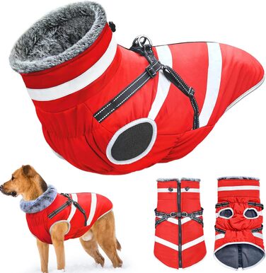 Водонепроникні куртки для собак, зимові теплі куртки для собак, одяг для домашніх тварин з відбиваючими елементами, куртки для собак у холодну погоду, затишні костюми від снігу, куртки та жилети для маленьких, середніх та великих собак (Червоний, 6XL)