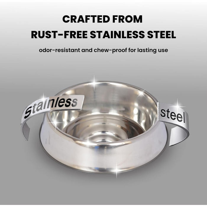 ICONIC PET Миска для собак та котів 900 мл з нержавіючої сталі, 4 чашки, з антиковзким дном, безшумна, захист від мурах, унікальний дизайн