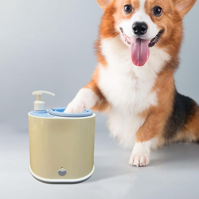 Pawclean Pro: Автоматичний очищувач лап для собак та котів – 360° силіконова щітка, USB-зарядка, ретельне очищення, білий/блакитний (білий) (Бежевий-1)