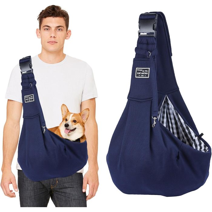 PETCUTE Сумка-переноска для собак до 7.5 кг, блакитна: регульований ремінь, зручна передня кишеня