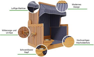 Клітка-лежанка для собак Outgarden з дерева, з водою/мискою та захисним чохлом, чорна з синьо-білими вставками, для малих собак