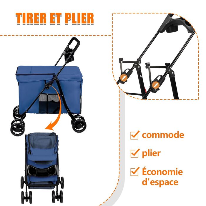 Дитяча коляска для тварин Homewell, складана, з сіткою, ременями та тримачем для напоїв, до 20 кг (блакитна)