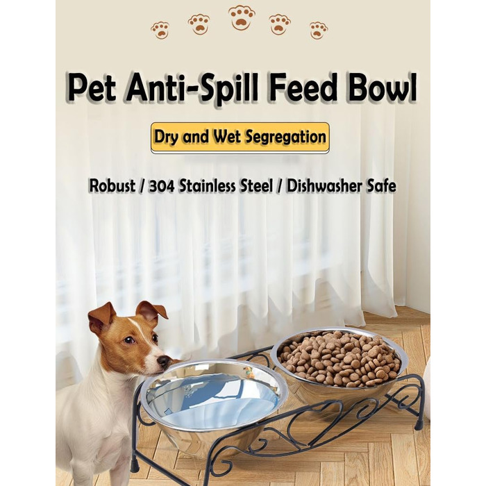 Підвищені годівниці для собак та котів з нержавіючої сталі з подвійними мисками та стійкою