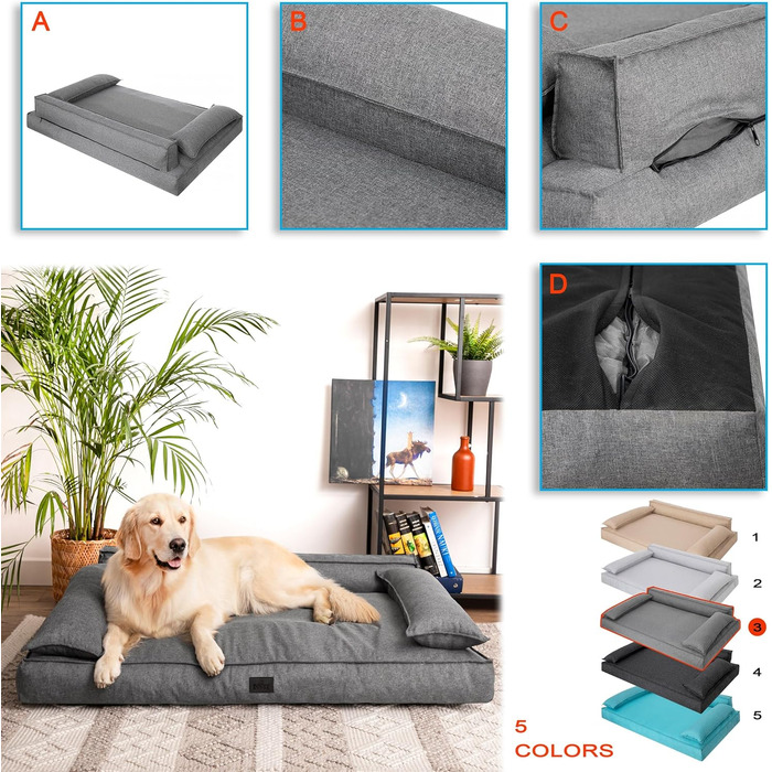 Ліжко-матрац для собак DOGGY XXL 120x77 см, антрацит, для малих і великих порід, лежак-подушка для домашніх тварин