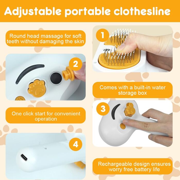 Турбощітка для грумінгу котів та собак 3-в-1: електрична, з парою та масажером. Підходить для котів та собак, забезпечує м'який догляд за шерстю.