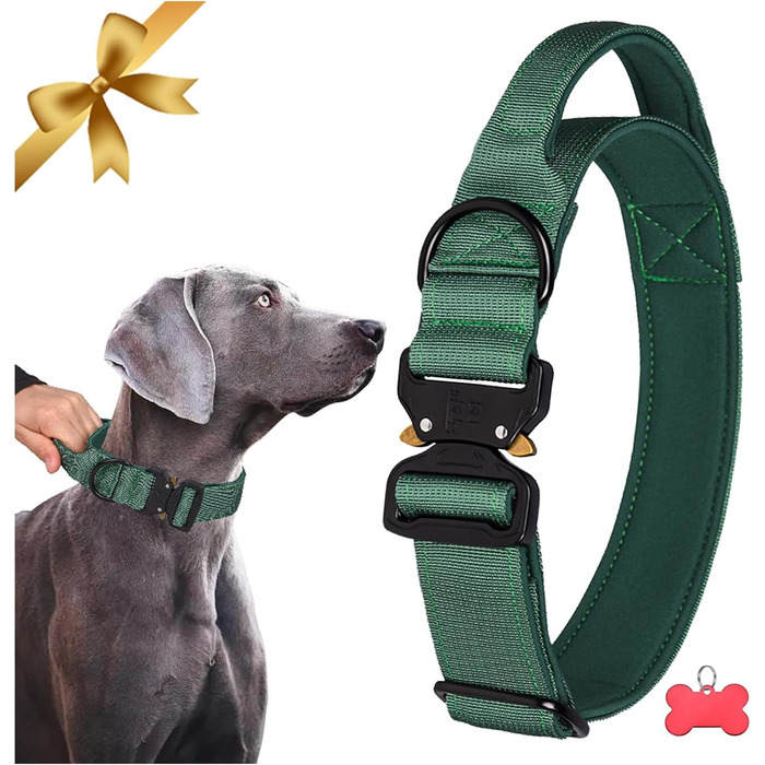 Тактичне обплетене нашийник для собак Vivi Bear, нейлон, контрольний захват, великі породи, зелений (L)