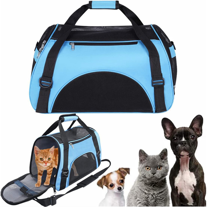 Транспортна сумка для котів та собак S, 40x20x30 см, блакитна - переноска для тварин, водонепроникна, з сіткою