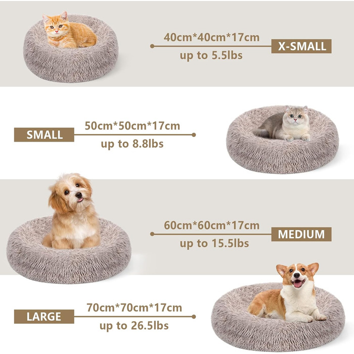 Кругле м'яке ліжко для собак та котів з ковдрою, середнього розміру, коричневе, 61 см, ковдра 71x23 см