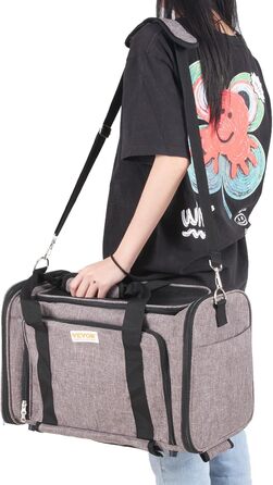 Тролей для собак VEVOR, складаний рюкзак для собак до 15,8 кг, переноска з 600D Oxford, 4 колеса, кишені для зберігання, ідеально для подорожей на авто та прогулянок (сірий, 11 кг)