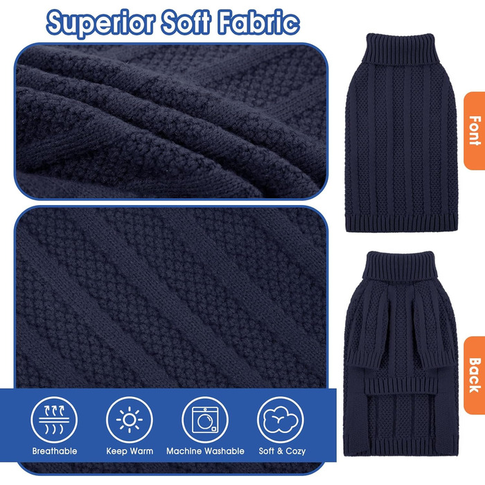 Теплий в'язаний пуловер для собак маленьких порід Queenmore (S, темно-синій)