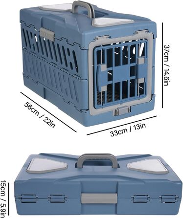 Транспортна переноска для котів та собак, до 20 кг, складана, для подорожей літаком, з вентиляційними отворами, 56x33x37 см, жорсткий корпус