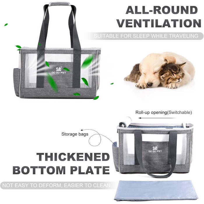 PETCUTE переносна сумка-переноска для собак та котів з виймальною підстилкою, бічні кишені, страховий поводок, дихаюча переноска для маленьких собак, схвалена авіакомпаніями, блакитна