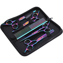 Набір ножиць для грумінгу собак та котів 6 шт. з нержавіючої сталі, кольорові, для догляду та видалення шерсті