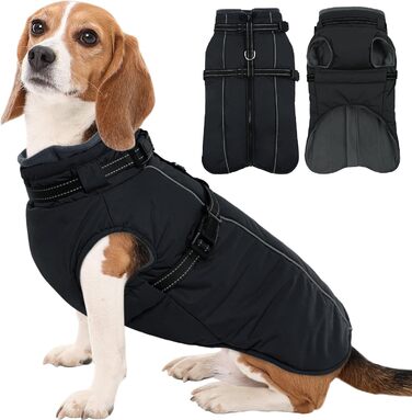 Водонепроникний теплий зимовий пуховик для собак середнього розміру Kuoser, чорний, M (Обхват грудей: 53 см, Обхват шиї: 38 см)