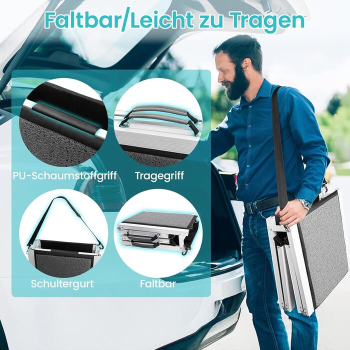 Рампа для собак DAISTERN від BSWAY, 170 x 44 см, складана, з м'яким килимом, алюмінієвий каркас з порошковим покриттям, для собак середніх та великих порід