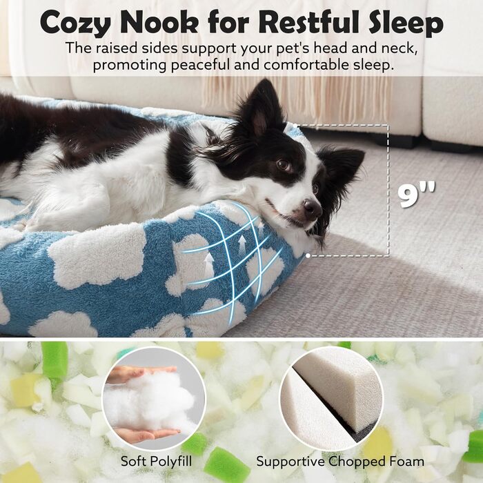 Крізь для собак XL, ортопедичний, знімний чохол на блискавці, антиковзаюча підкладка, м'який, затишний, блакитний. Розмір XL (42x30x8)