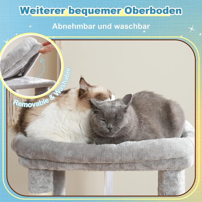 Котячий будиночок Hey-brother Kratzbaum: велика платформа, 2 печери, гамак, сизаль, кошик, 127 см, MPJ071W