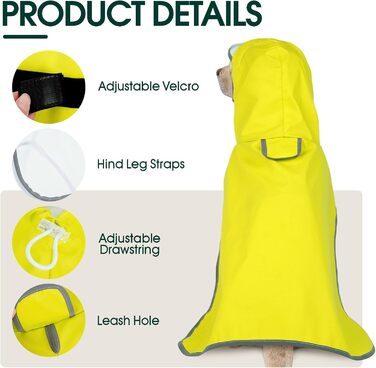 Дощовик для собак Kuoser, жовтий, XL - водонепроникний захист від дощу