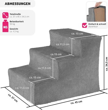 Сходинка для тварин tectake®: для собак та котів, зручний доступ до софи, ліжка, авто (сірий, 37 x 45 x 34,5 см, 3)