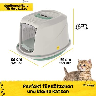 Набір для котячого туалету CatCentre з ковпаком, Jumbo, з лотком, ковшем, фільтром з активованим вугіллям, ручкою (M, зелений + кремовий мат)